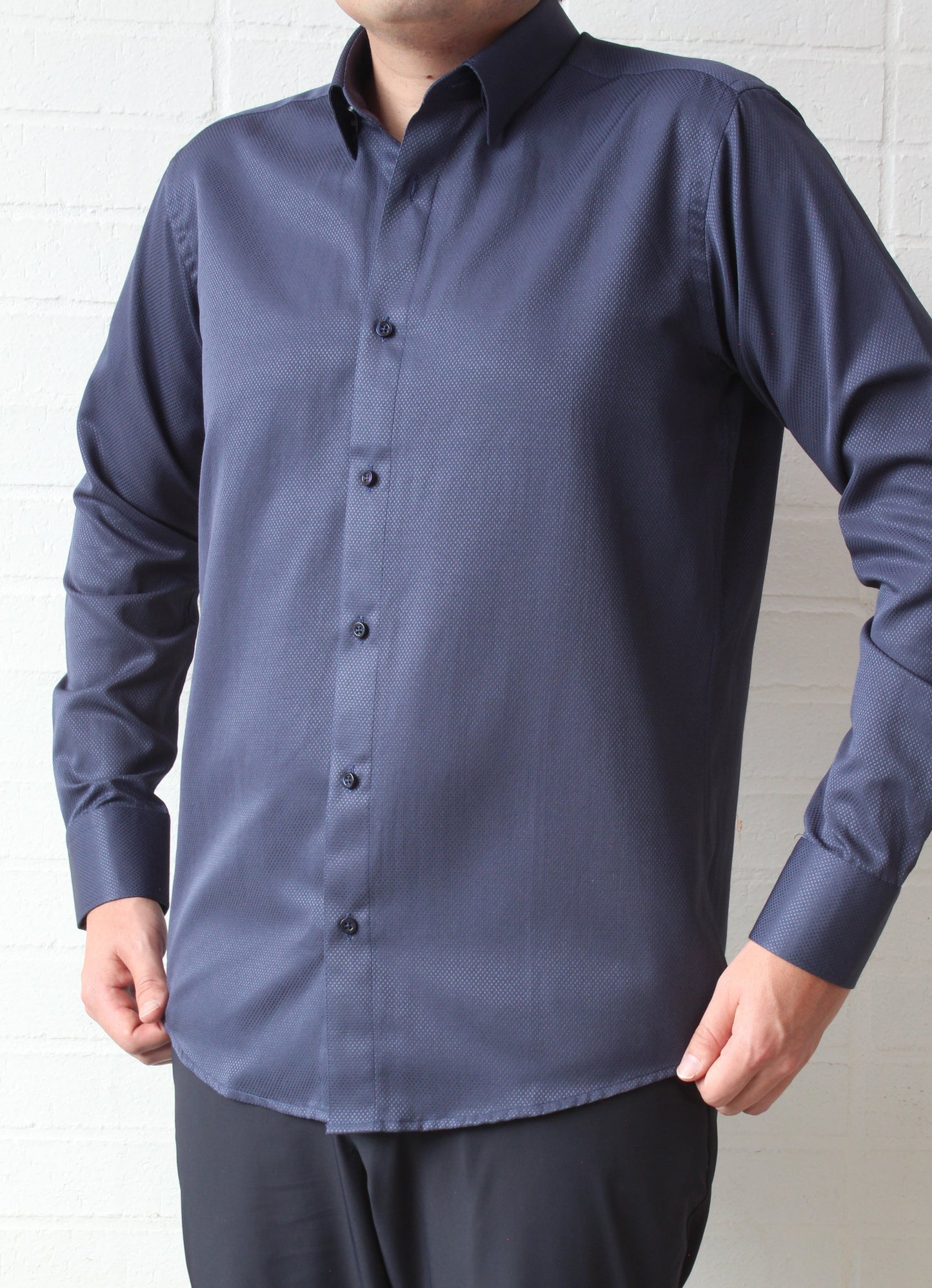 Camisa City Casual Slim Fit Azul Textura