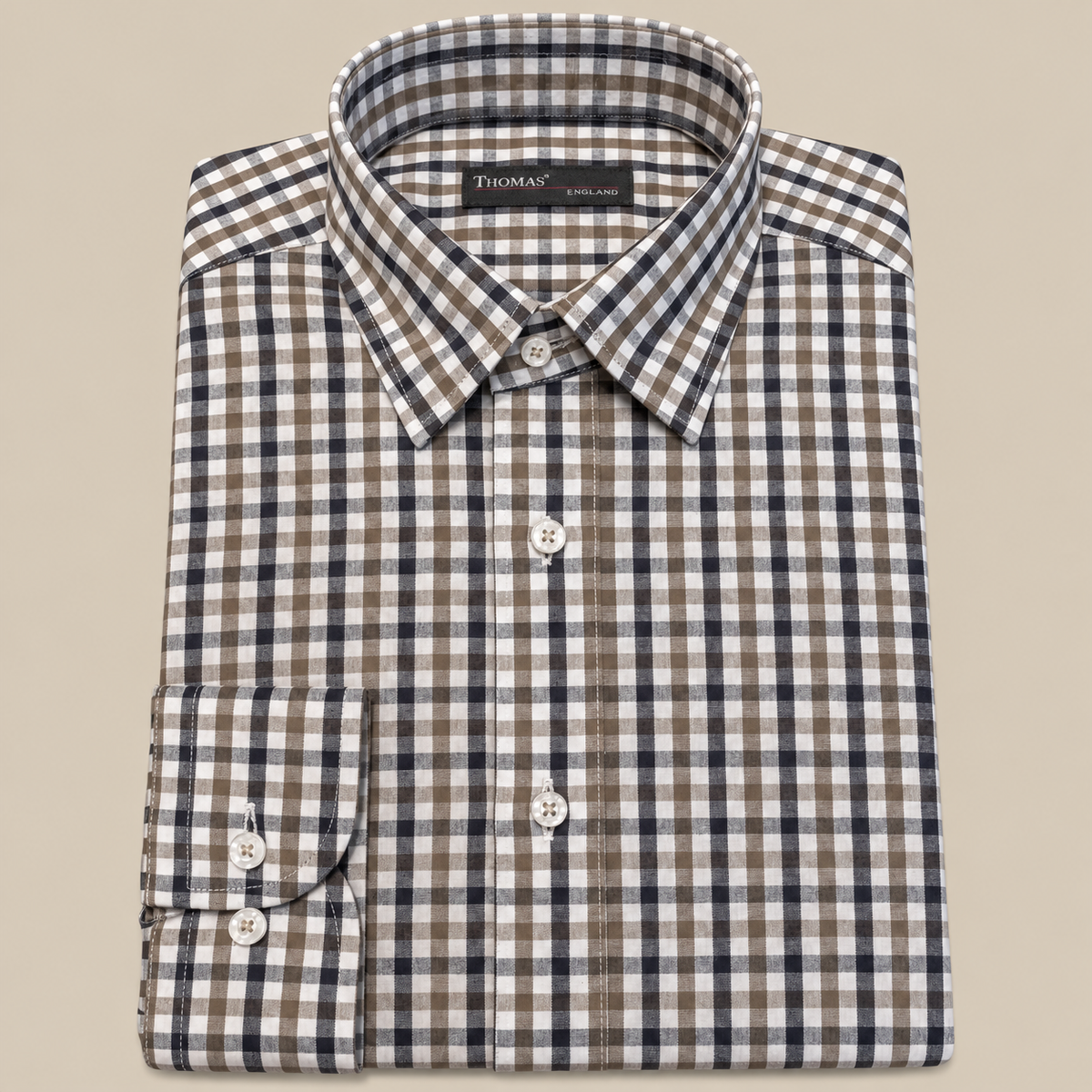 Camisa Thomas England Casual — Cuadros Verde Oliva