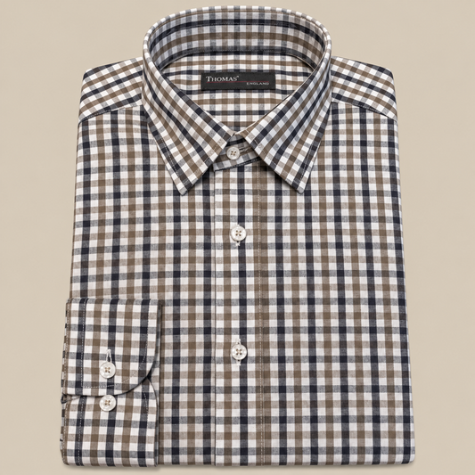 Camisa Thomas England Casual — Cuadros Verde Oliva