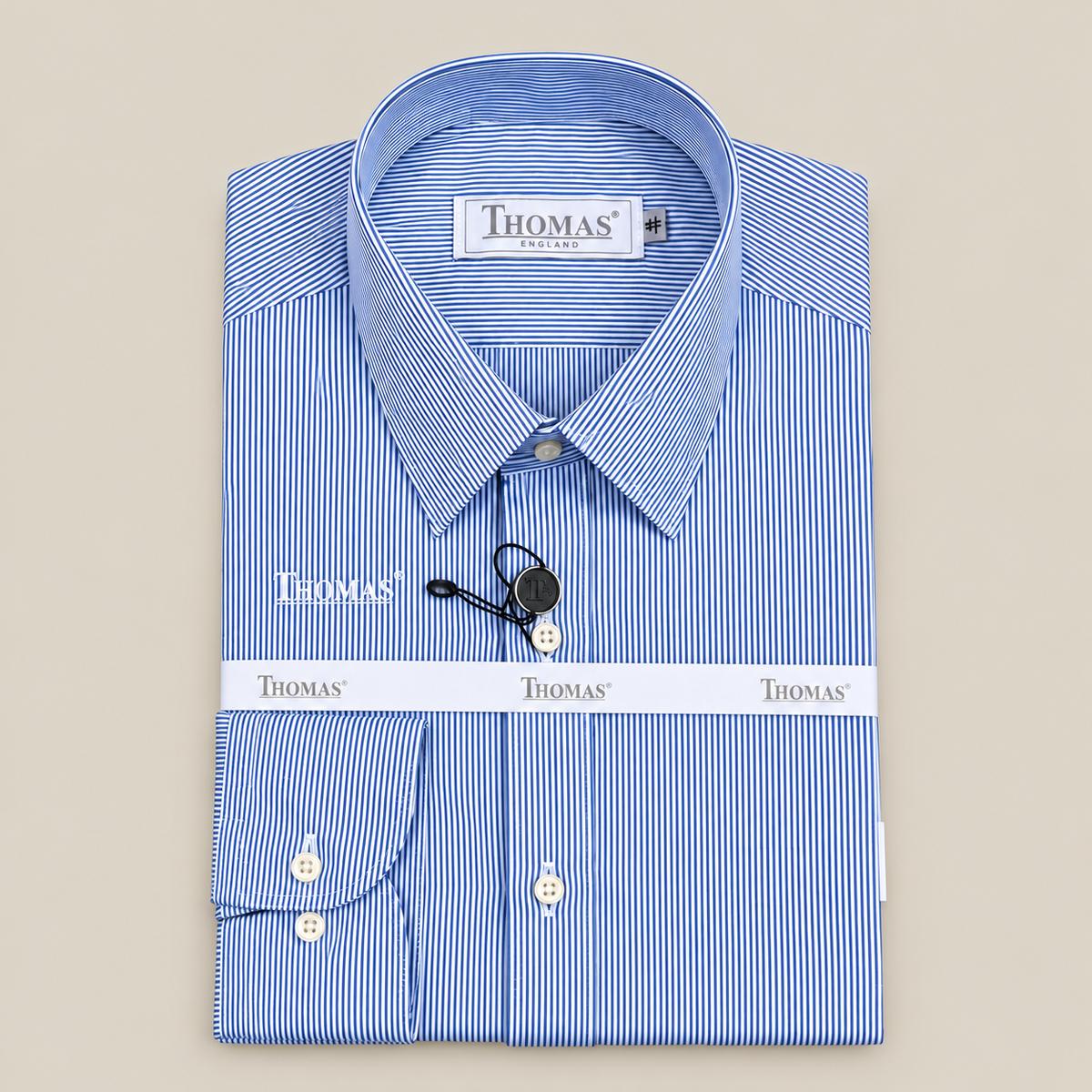 Camisa Thomas England Business 659 azul de líneas, regular fit