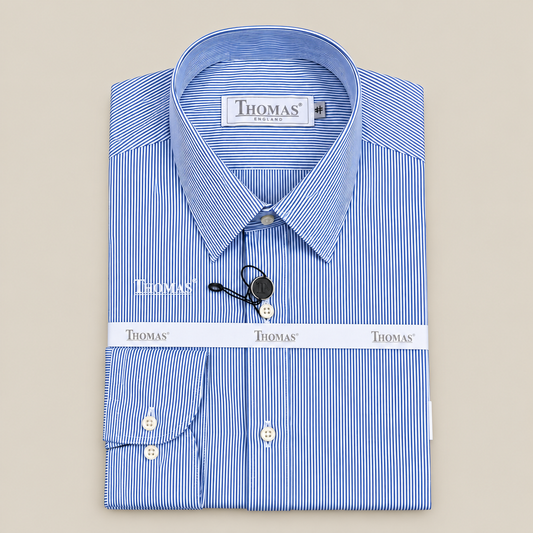 Camisa Thomas England Business 659 azul de líneas, regular fit