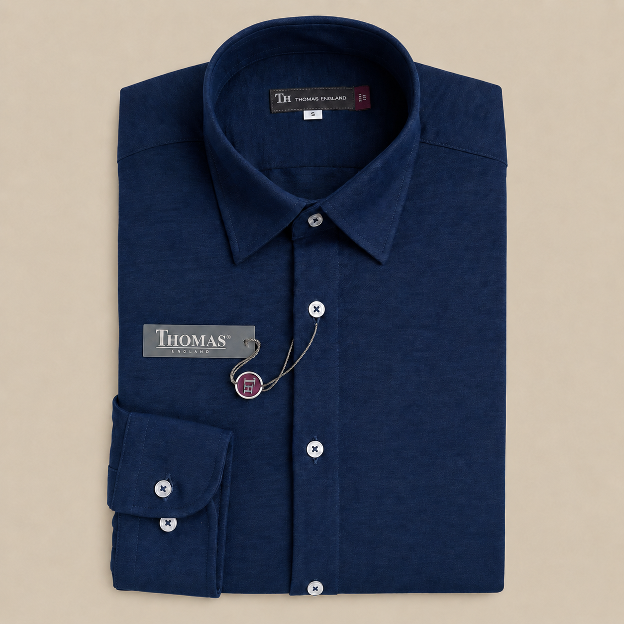 Camisa Thomas England Casual — Fluido Craquelado Azul Oscuro