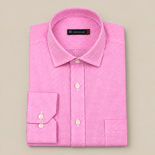 Camisa casual Thomas England 1341 minicuadros rosa regular