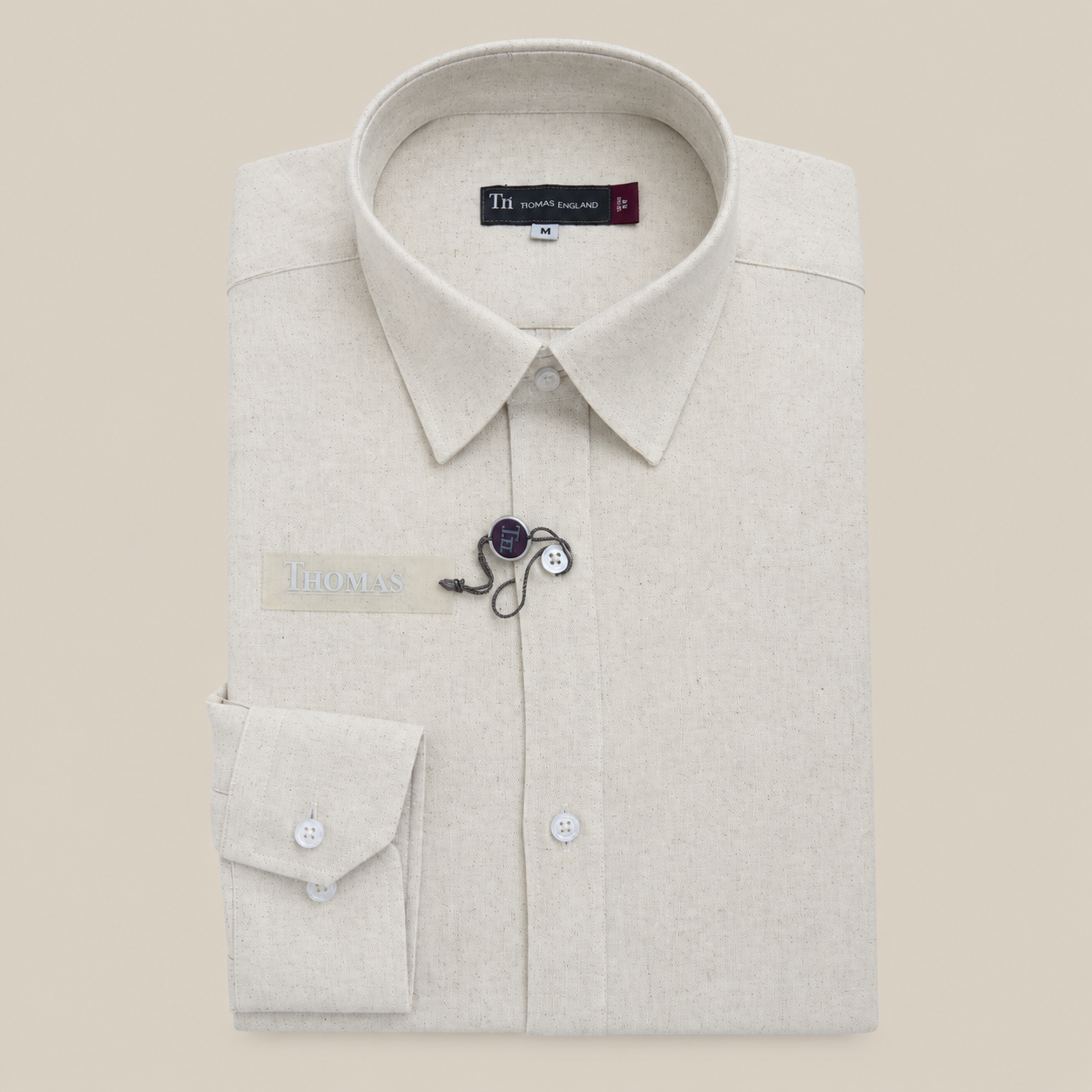 Camisa Thomas England Casual — Mezcla Lino Algodón Arena