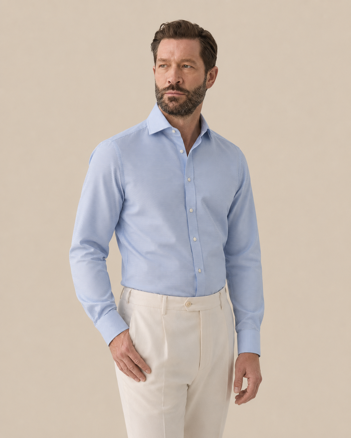 Camisa Thomas England Business — Piqué Azul Pastrana