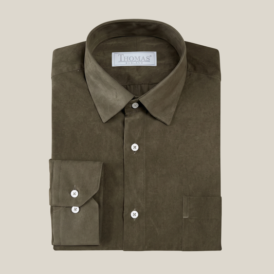 Camisa Thomas England Casual — Gamuzado Verde Oscuro