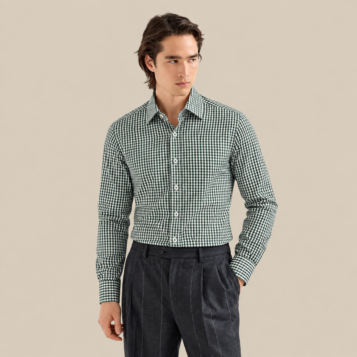 Camisa Thomas England Casual — Cuadros Verde Oscuro (1374)