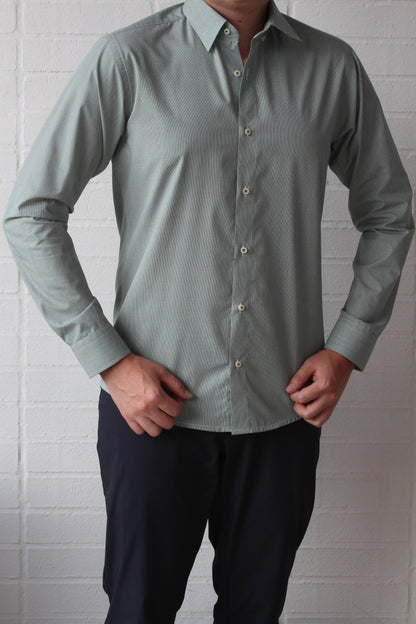 Camisa Casual Slim Fit Verde mini cuadros