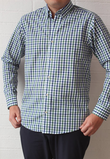 Camisa Casual Slim Fit Verde Azul cuadros