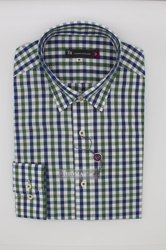 Camisa City Casual Regular Fit Verde Azul Cuadros