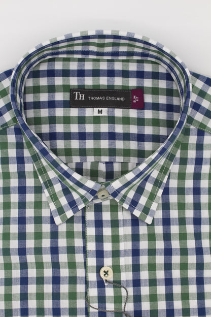 Camisa Casual Slim Fit Verde Azul cuadros