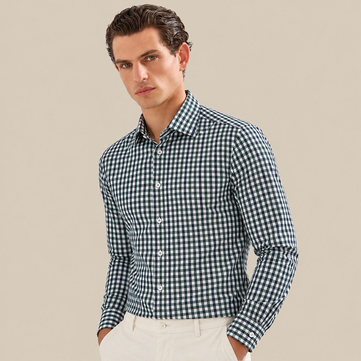 Camisa Thomas England Casual — Cuadros Verde y Azul Oscuro (1471)