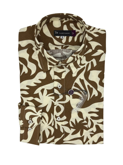 Camisa City Casual Slim Fit Caqui Follaje Textura Lino