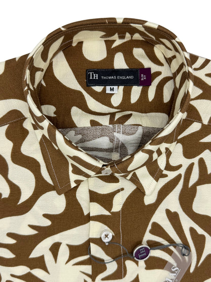 Camisa City Casual Slim Fit Caqui Follaje Textura Lino