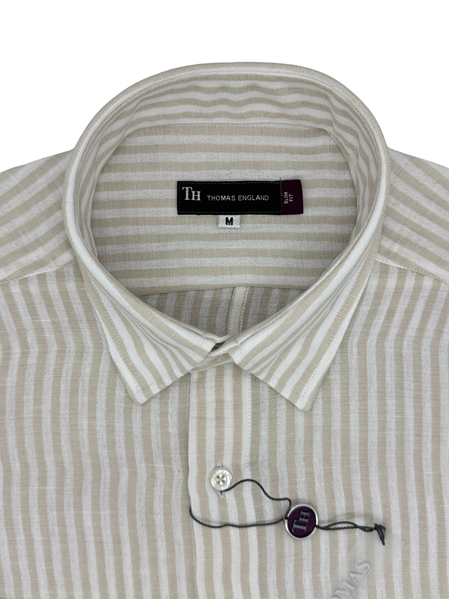 Camisa City Casual Slim Fit Arena Rayas Textura Lino