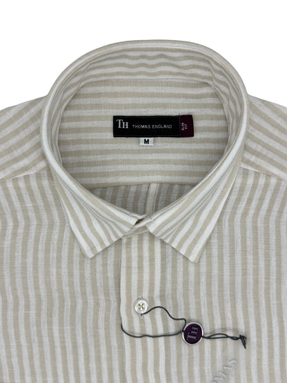 Camisa City Casual Regular Fit Arena Rayas Textura Lino