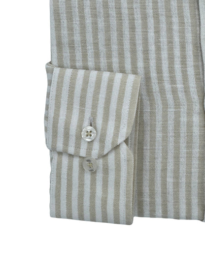 Camisa City Casual Regular Fit Arena Rayas Textura Lino