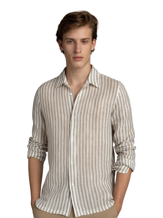 Camisa City Casual Regular Fit Arena Rayas Textura Lino