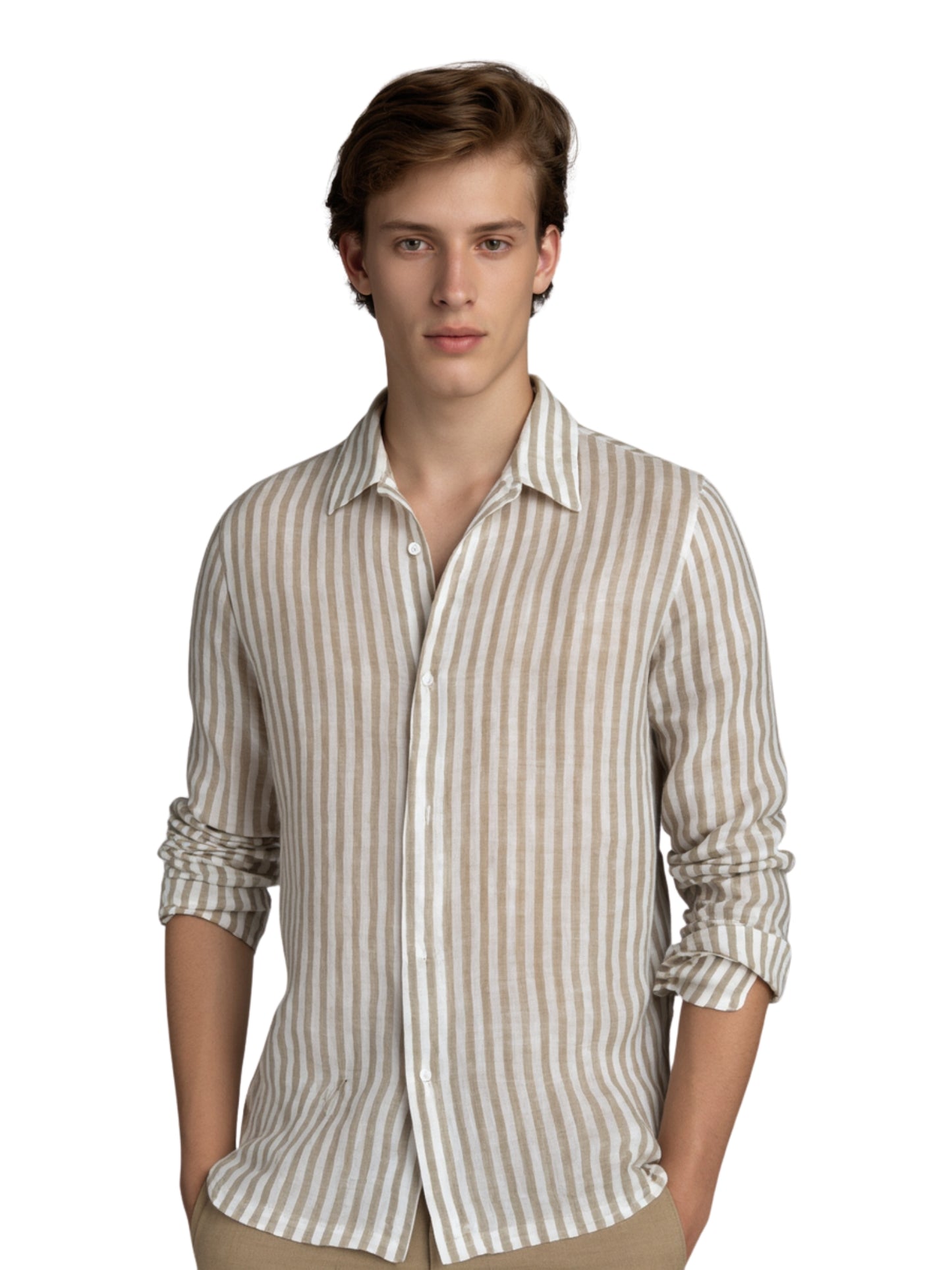 Camisa City Casual Slim Fit Arena Rayas Textura Lino