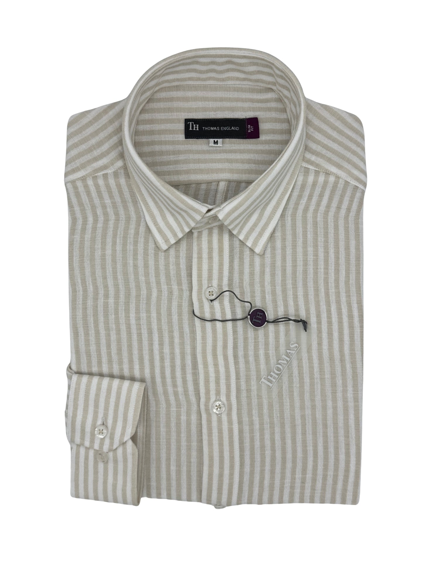 Camisa City Casual Regular Fit Arena Rayas Textura Lino
