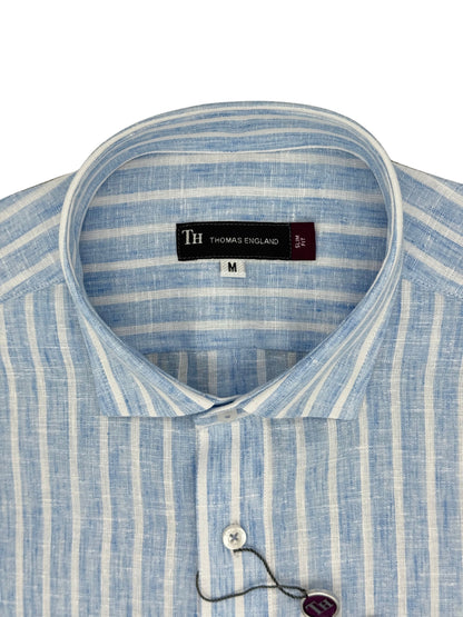 Camisa City Casual Regular Fit Azul Rayas Textura Lino