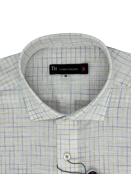 Camisa City Casual Slim Fit Tono Lino Cuadros Textura Lino