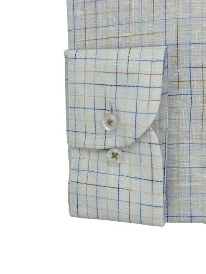 Camisa City Casual Regular Fit Tono Lino Cuadros Textura Lino