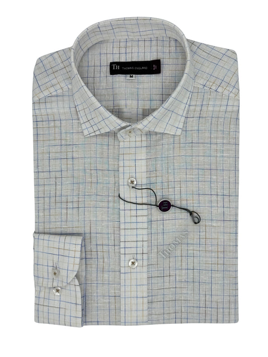 Camisa City Casual Regular Fit Tono Lino Cuadros Textura Lino