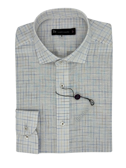 Camisa City Casual Slim Fit Tono Lino Cuadros Textura Lino