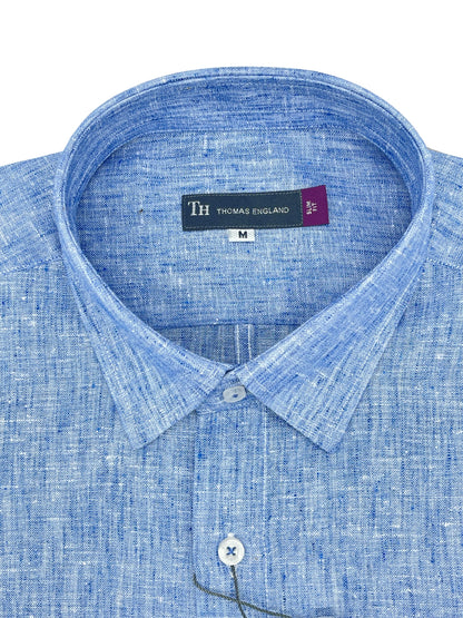 Camisa City Casual Slim Fit Azul Textura Lino