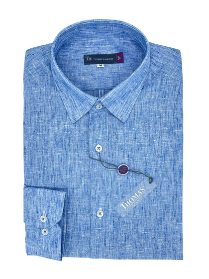 Camisa City Casual Slim Fit Azul Textura Lino