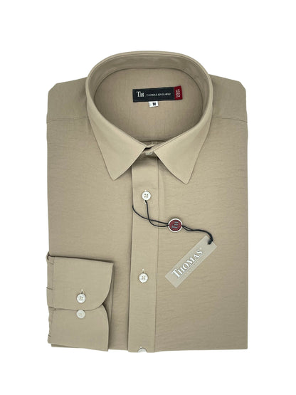 Camisa City Casual Regular Fit Caqui Textil Fluido