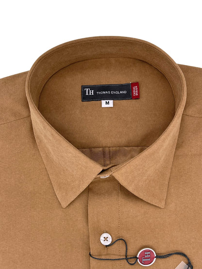 Camisa City Casual Slim Fit Camel Textura Gamuza