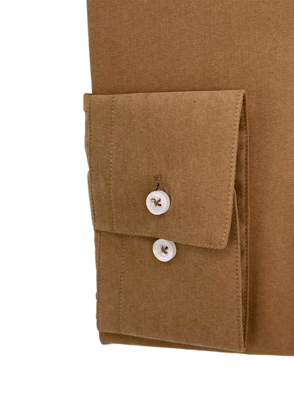 Camisa City Casual Regular Fit Camel Textura Gamuza