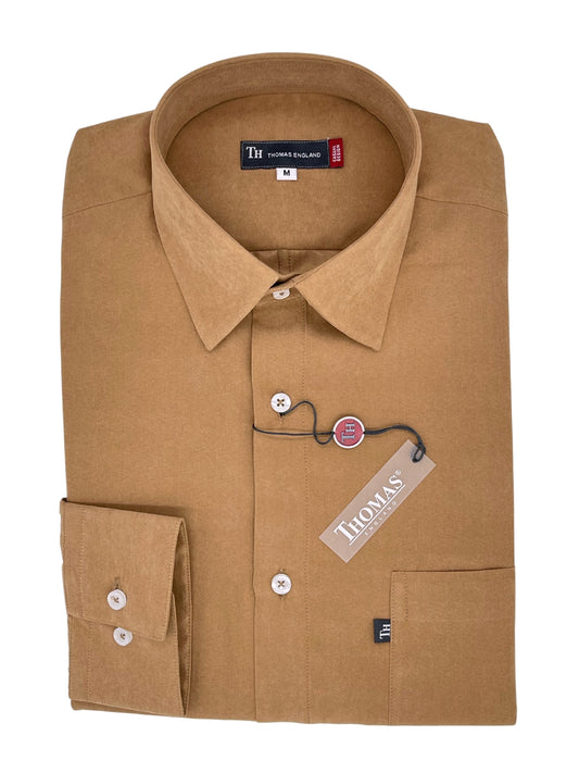 Camisa City Casual Regular Fit Camel Textura Gamuza