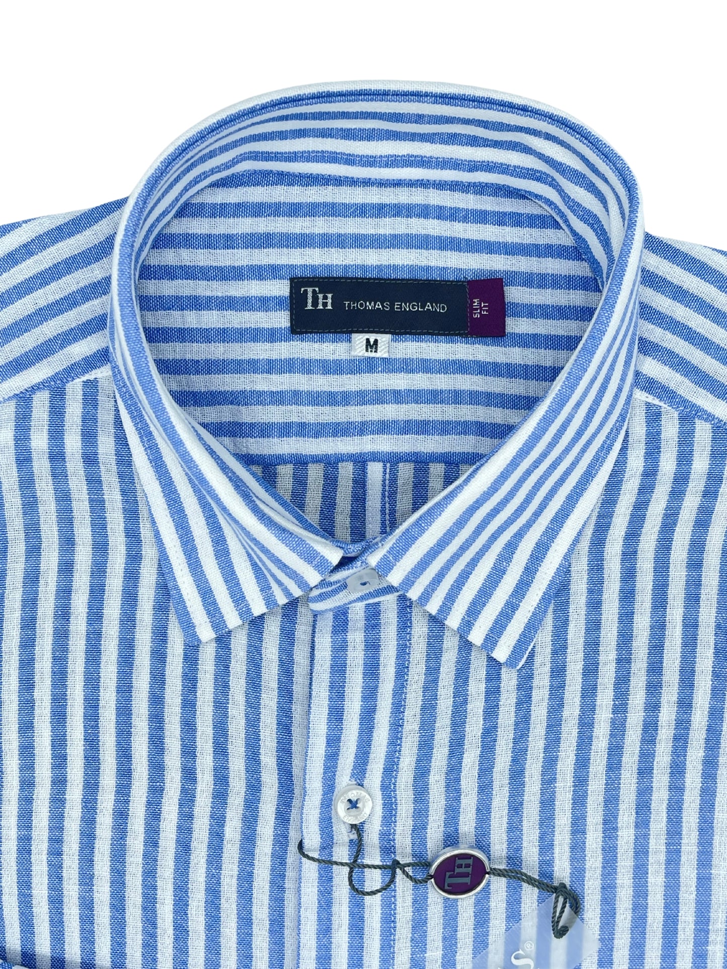 Camisa City Casual Regular Fit Azul Rayas Textura Lino