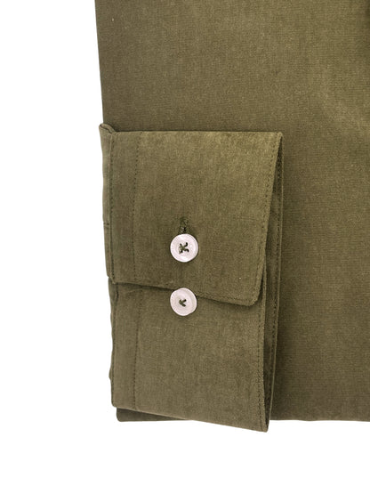 Camisa City Casual Slim Fit Verde Army Textura Gamuza