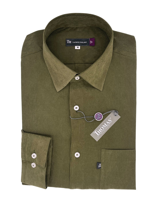 Camisa City Casual Regular Fit Verde Army Textura Gamuza