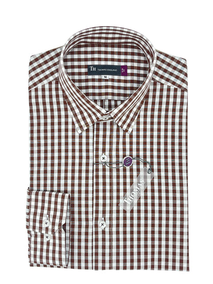 Camisa City Casual Slim Fit Café Cuadros
