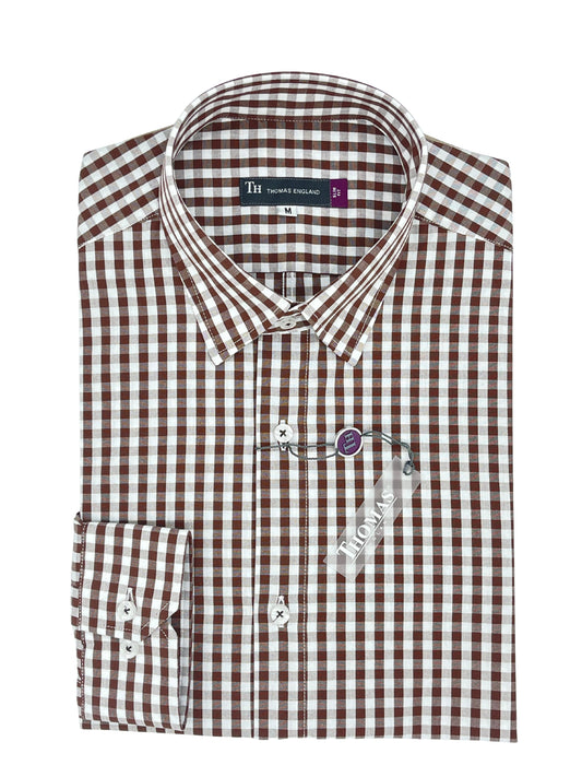 Camisa City Casual Slim Fit Café Cuadros